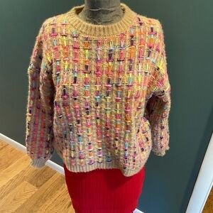 Unique Basket Weave Multi colored sweater in Excellent Preowned Condition